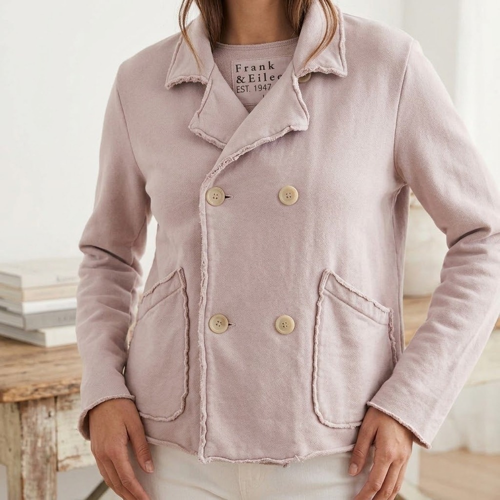 Frank & Eileen Labcrop Jacket Women Large Pink French Terry Pea Coat Raw Edge